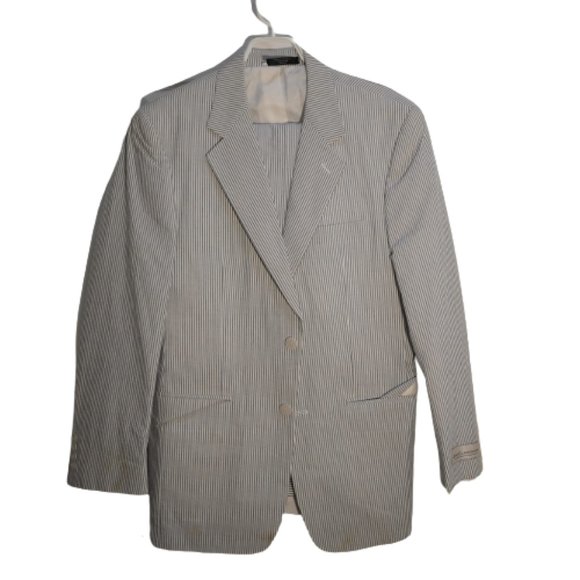 John Claredon Women 2PC Lapel Stripes Pants & Jacket Blue Size 38R NEW W/ TAGS - Picture 1 of 4